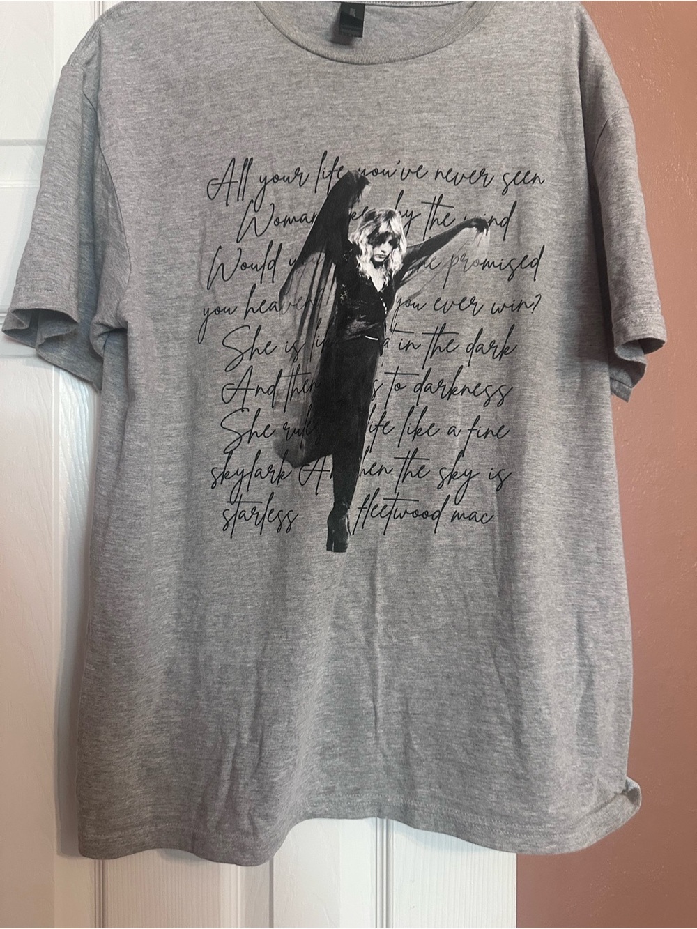 Grey Graphic Crewneck T‑Shirt with Script Print by Steve Nicks
